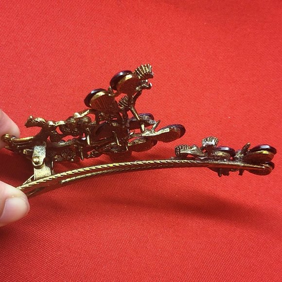 VTG Peacock Hair Clip Claw Purple Acrylic Stones Rhinestones Repaired main image 13